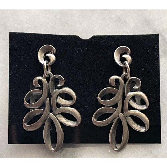 James Avery .925 Sterling Silver Ribbon Dangle Post Earrings - Original Backs - Picture 1 of 9
